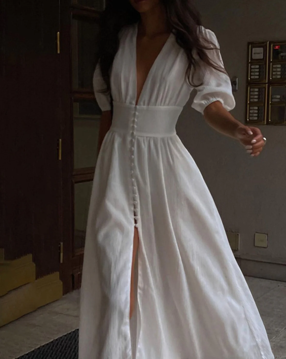 Frenchy Button Split Long Dress - republicanstateiFrenchy Button Split Long Dress - republicanstatei