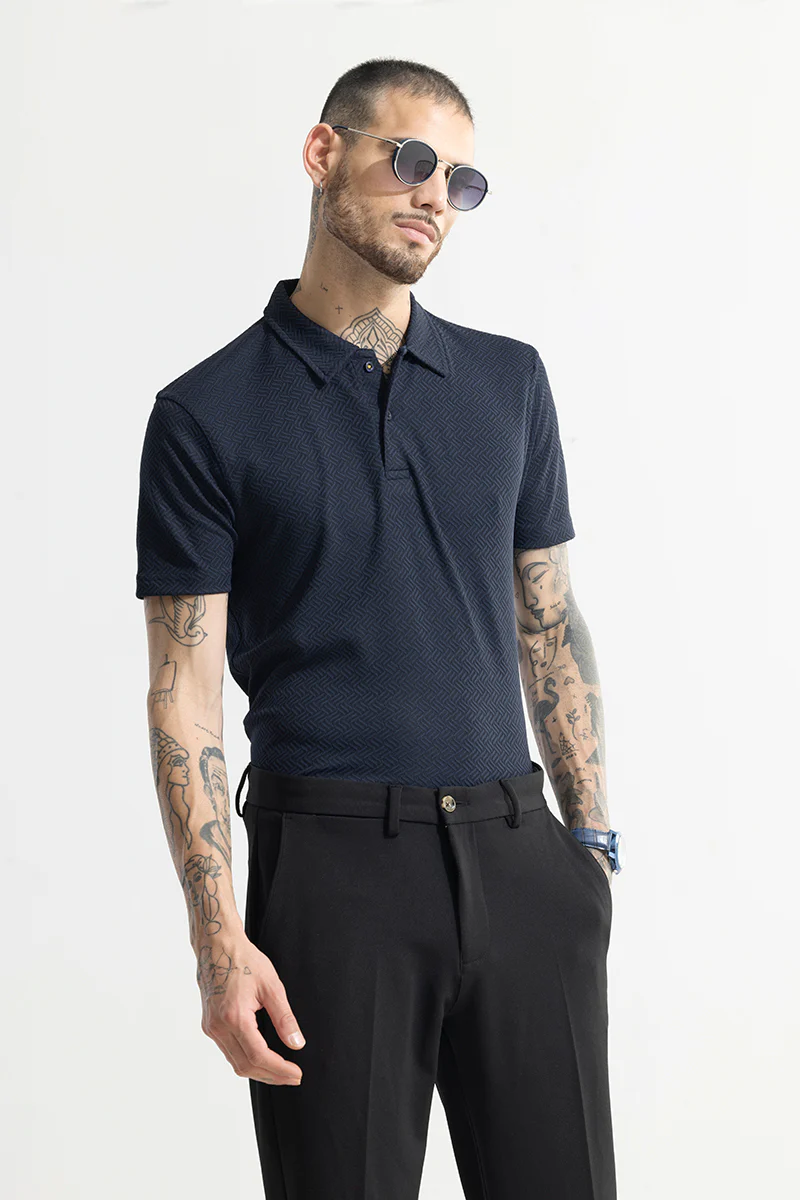 Triline Knit Navy Polo T-Shirt - republicanstateiTriline Knit Navy Polo T-Shirt - republicanstatei