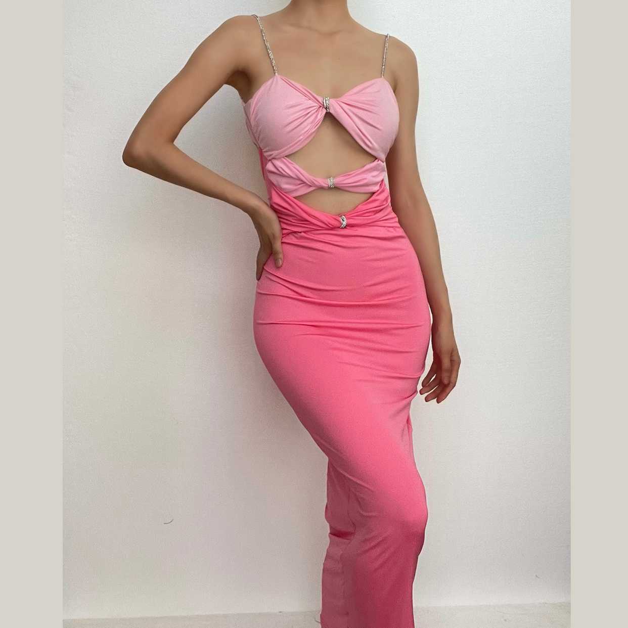 Hollow out contrast patchwork bowknot backless self tie cut out maxi dress - republicanstateiHollow out contrast patchwork bowknot backless self tie cut out maxi dress - republicanstatei