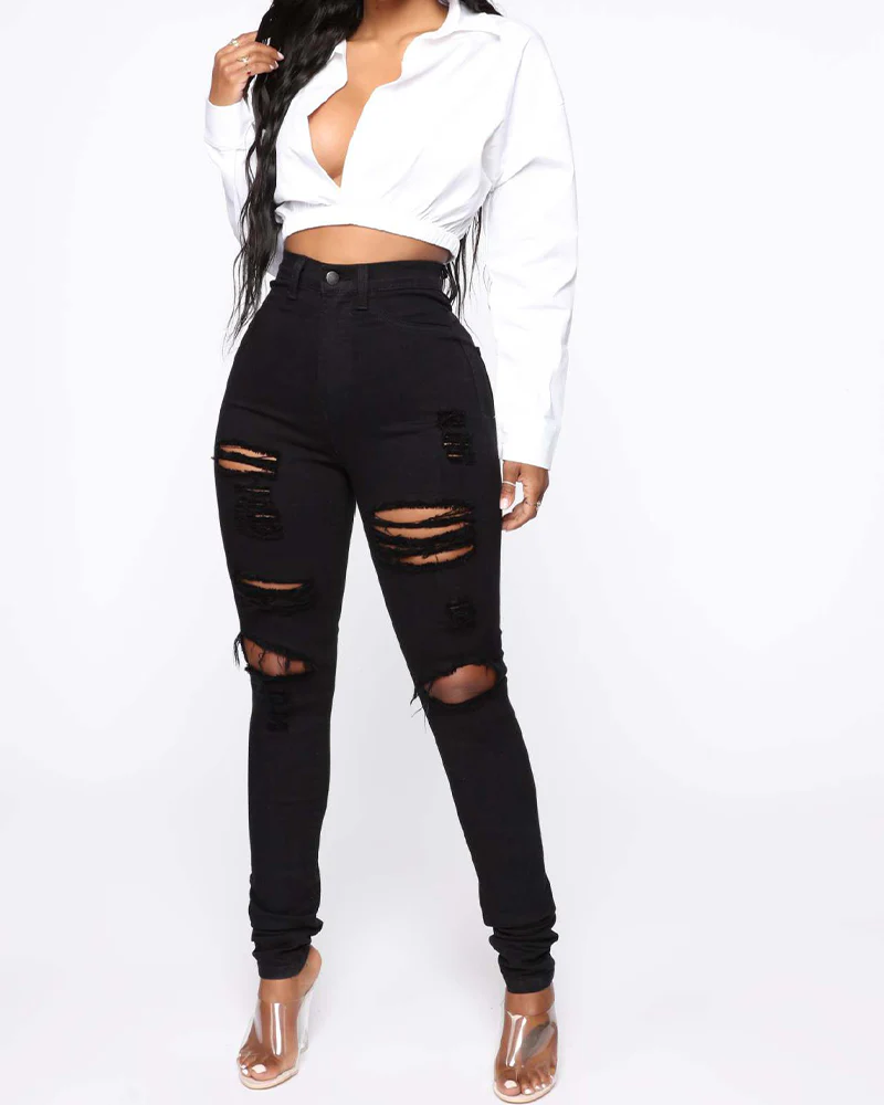 High Elastic Broken Hole Jeans - republicanstateiHigh Elastic Broken Hole Jeans - republicanstatei
