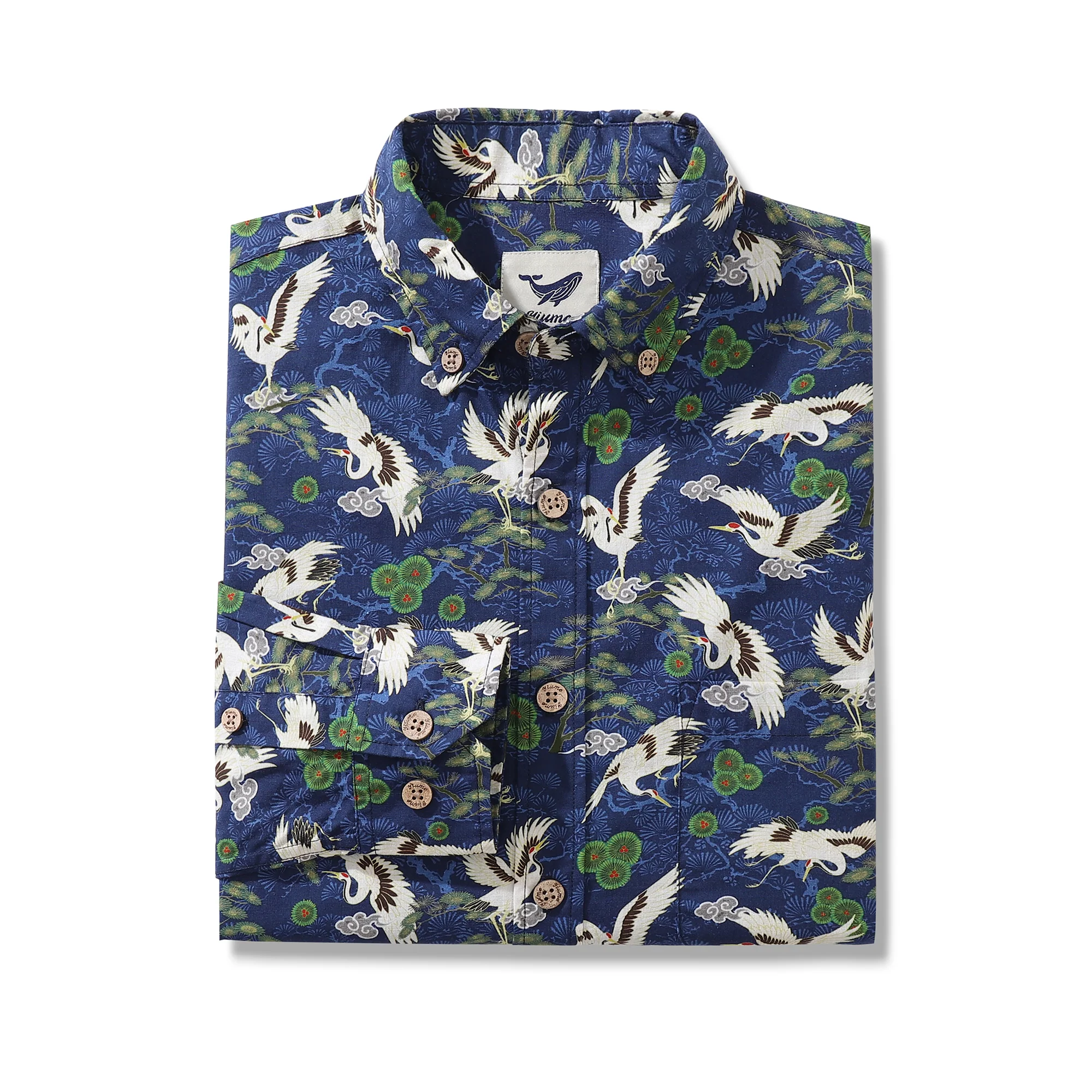 Men's Hawaiian Shirt Cranes Dancing in the Sky Cotton Button-down Long Sleeve Aloha Shirt - republicanstateiMen's Hawaiian Shirt Cranes Dancing in the Sky Cotton Button-down Long Sleeve Aloha Shirt - republicanstatei