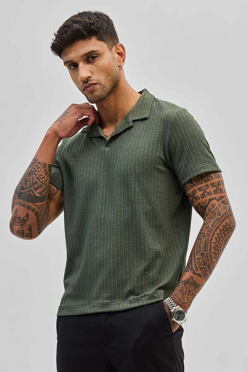 Olive Textured Cuban T-Shirt - republicanstateiOlive Textured Cuban T-Shirt - republicanstatei