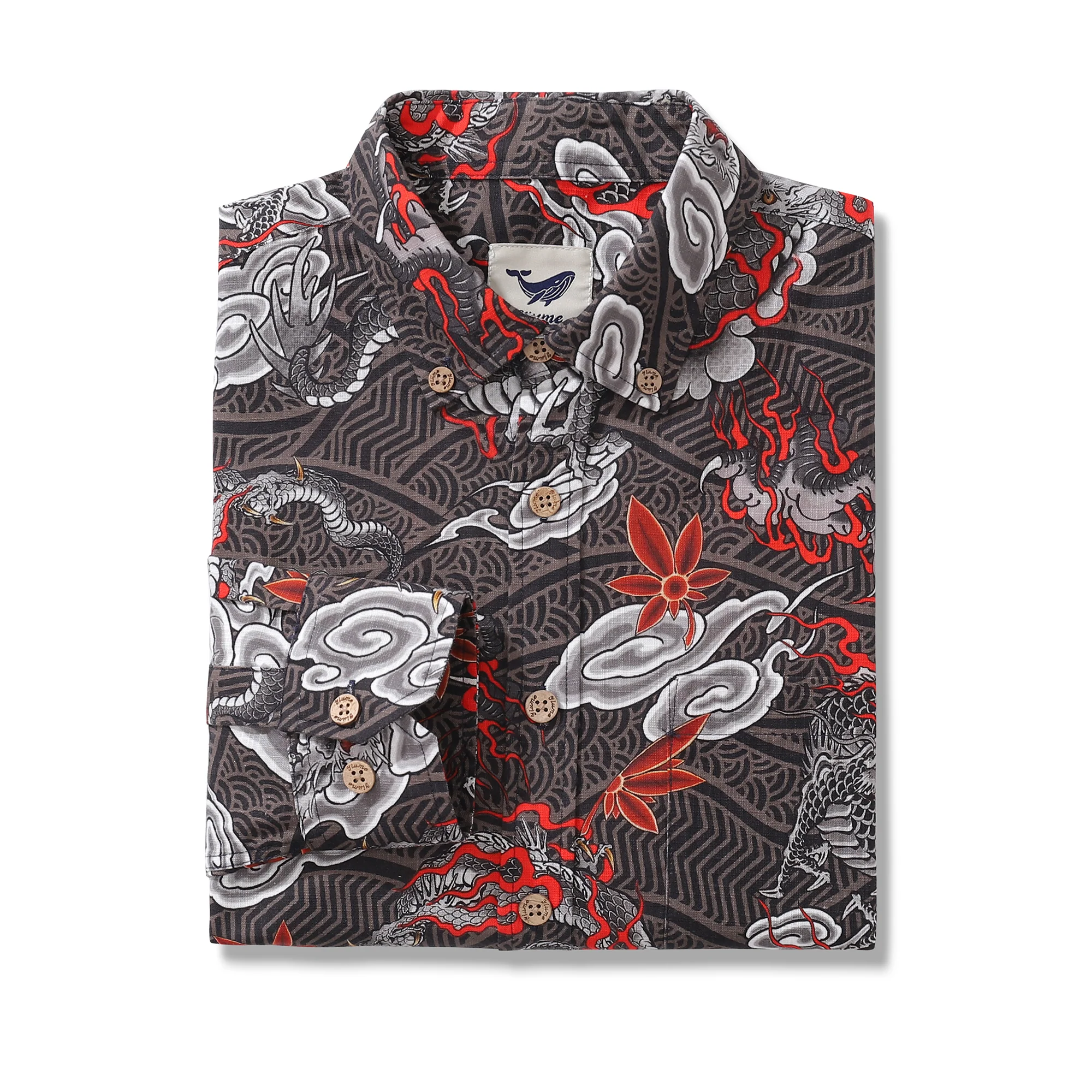 Long Sleeve Hawaiian Shirt For Men The Dragon's Flight Cotton Button-down Aloha Shirt - republicanstateiLong Sleeve Hawaiian Shirt For Men The Dragon's Flight Cotton Button-down Aloha Shirt - republicanstatei