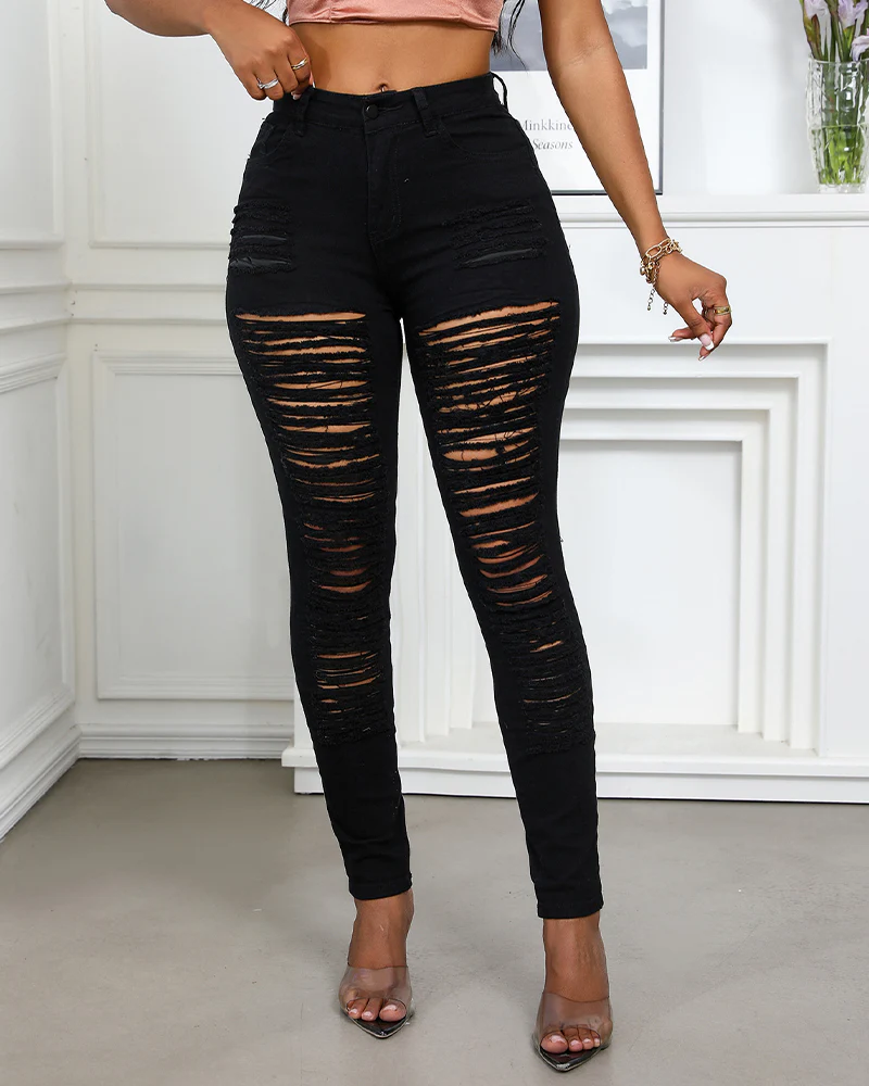 Elastic Broken Hole Jeans - republicanstateiElastic Broken Hole Jeans - republicanstatei