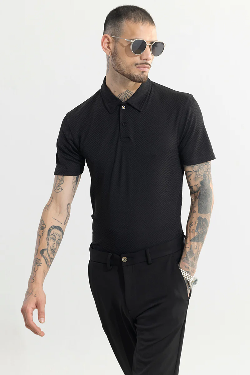 Triline Knit Black Polo T-Shirt - republicanstateiTriline Knit Black Polo T-Shirt - republicanstatei