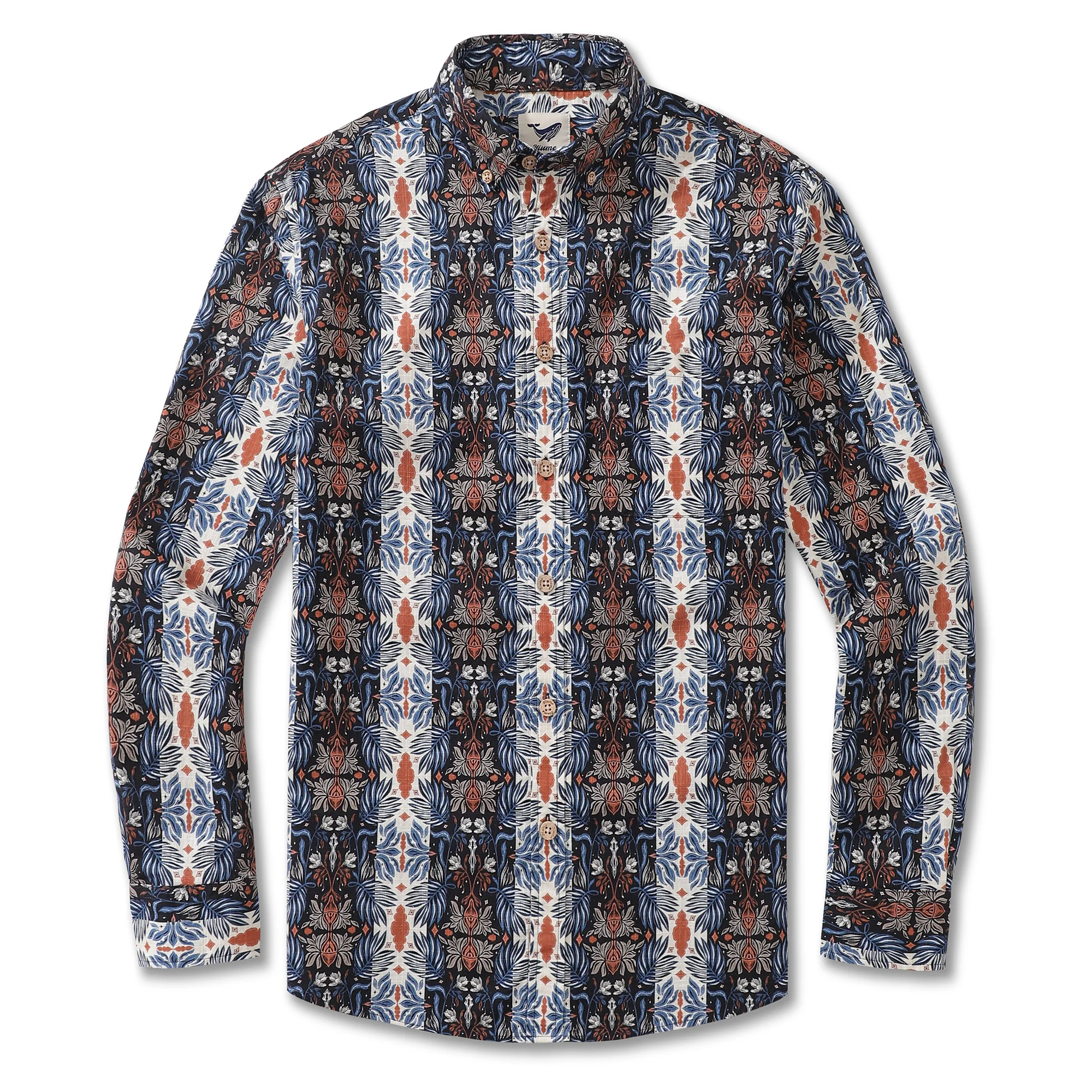 Men's Vintage Hawaiian Shirt Blue Horizon Cotton Button-down Long Sleeve Aloha Shirt - republicanstateiMen's Vintage Hawaiian Shirt Blue Horizon Cotton Button-down Long Sleeve Aloha Shirt - republicanstatei