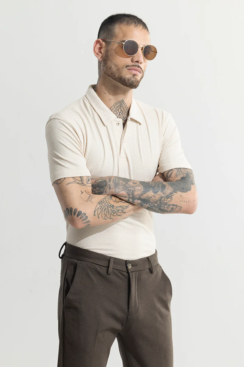 Triline Knit Cream Polo T-Shirt - republicanstateiTriline Knit Cream Polo T-Shirt - republicanstatei