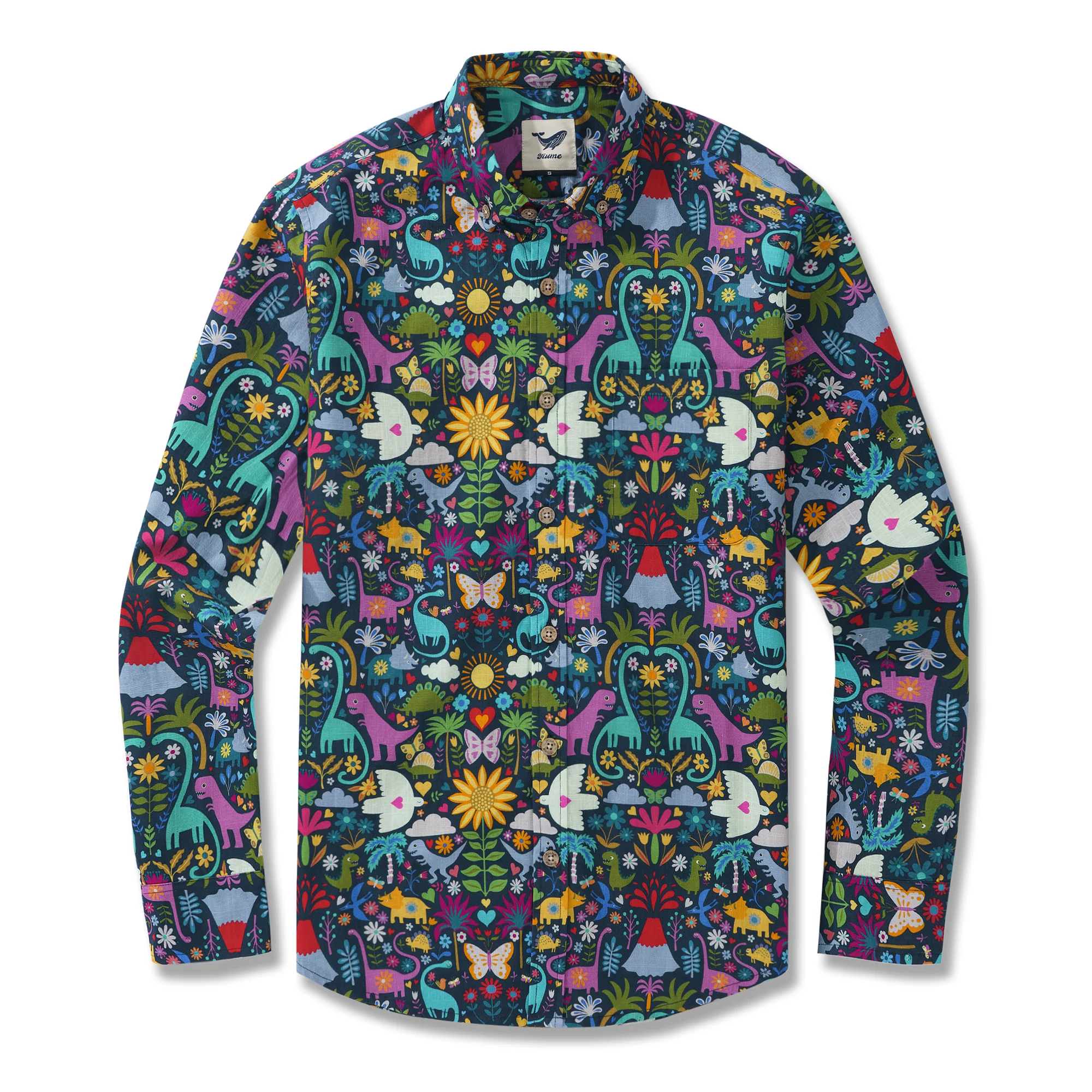 Peace Love and Dinosaurs By Cecca Designs 100% Cotton Men's Aloha Hawaiian Long Sleeve Button-down Shirt - republicanstateiPeace Love and Dinosaurs By Cecca Designs 100% Cotton Men's Aloha Hawaiian Long Sleeve Button-down Shirt - republicanstatei