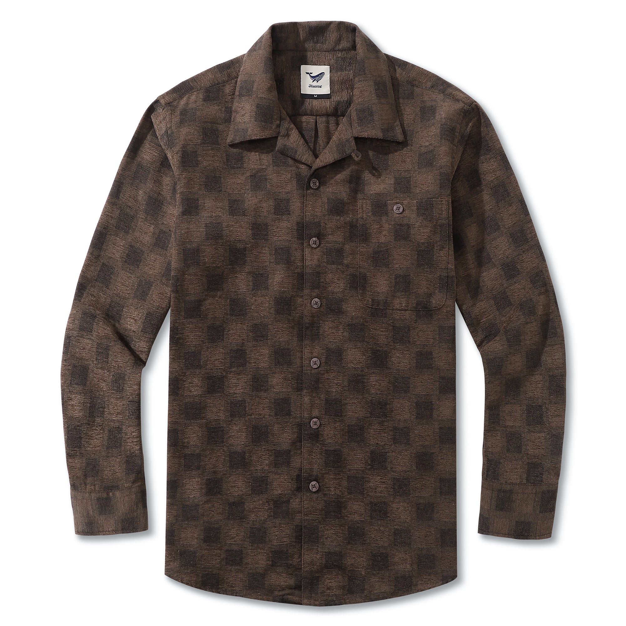 Men's Hawaiian Shirt Cotton Camp Collar Long Sleeve Classic Check Shirt - KHAKI - republicanstateiMen's Hawaiian Shirt Cotton Camp Collar Long Sleeve Classic Check Shirt - KHAKI - republicanstatei