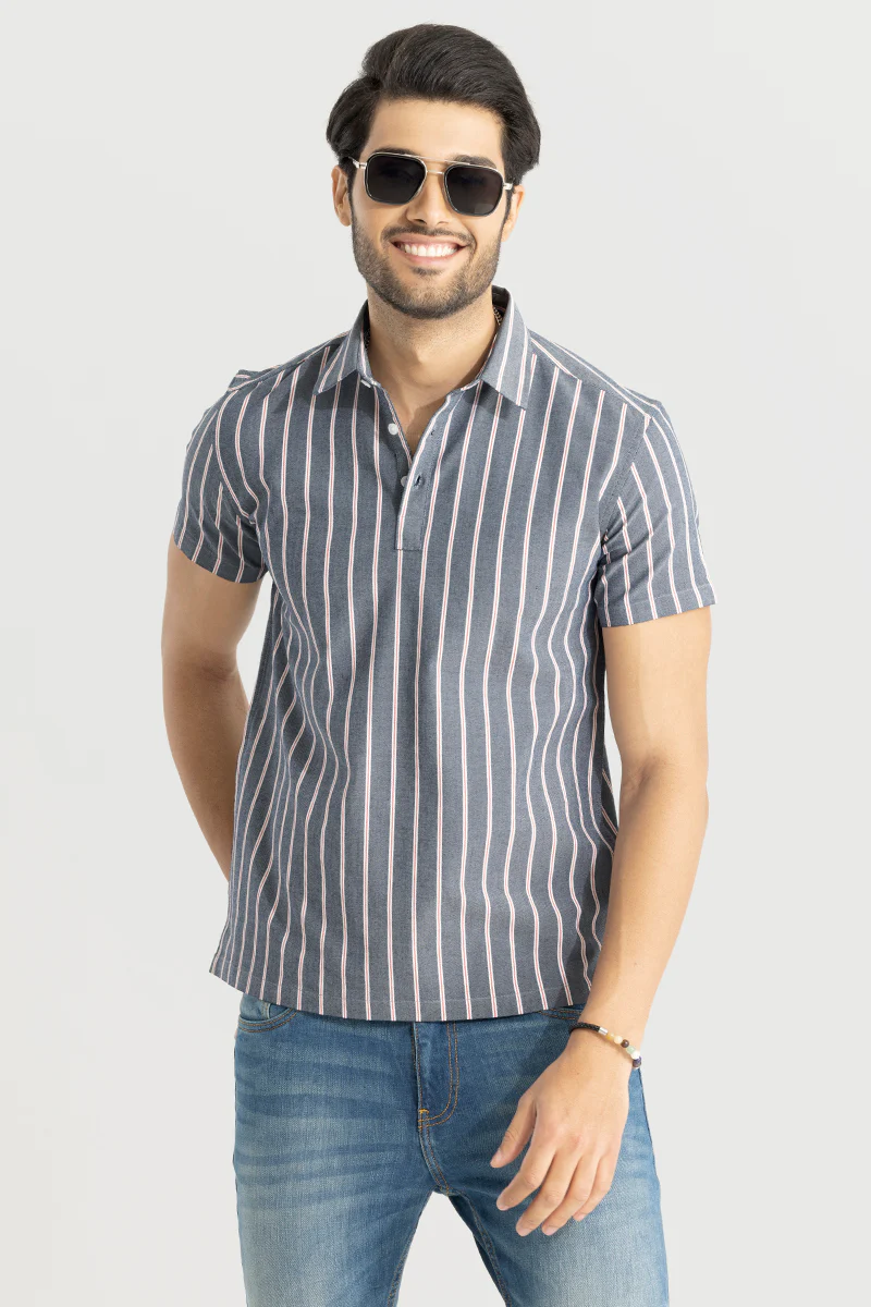 Sleek Stripe Grey Polo T-Shirt - republicanstateiSleek Stripe Grey Polo T-Shirt - republicanstatei