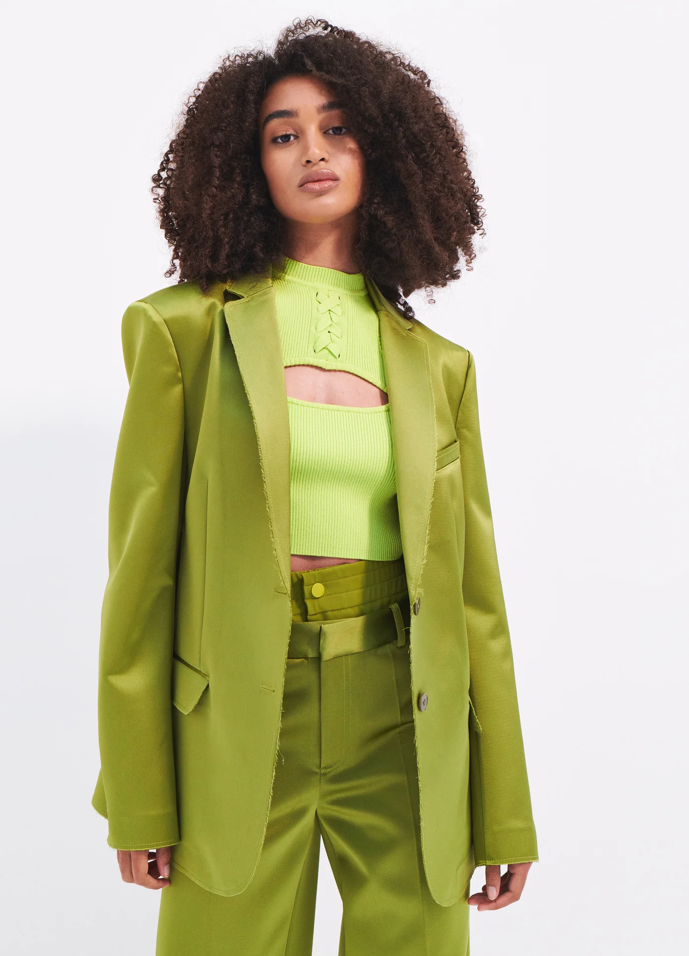 Satin Raw Edge Boxy Blazer - republicanstateiSatin Raw Edge Boxy Blazer - republicanstatei