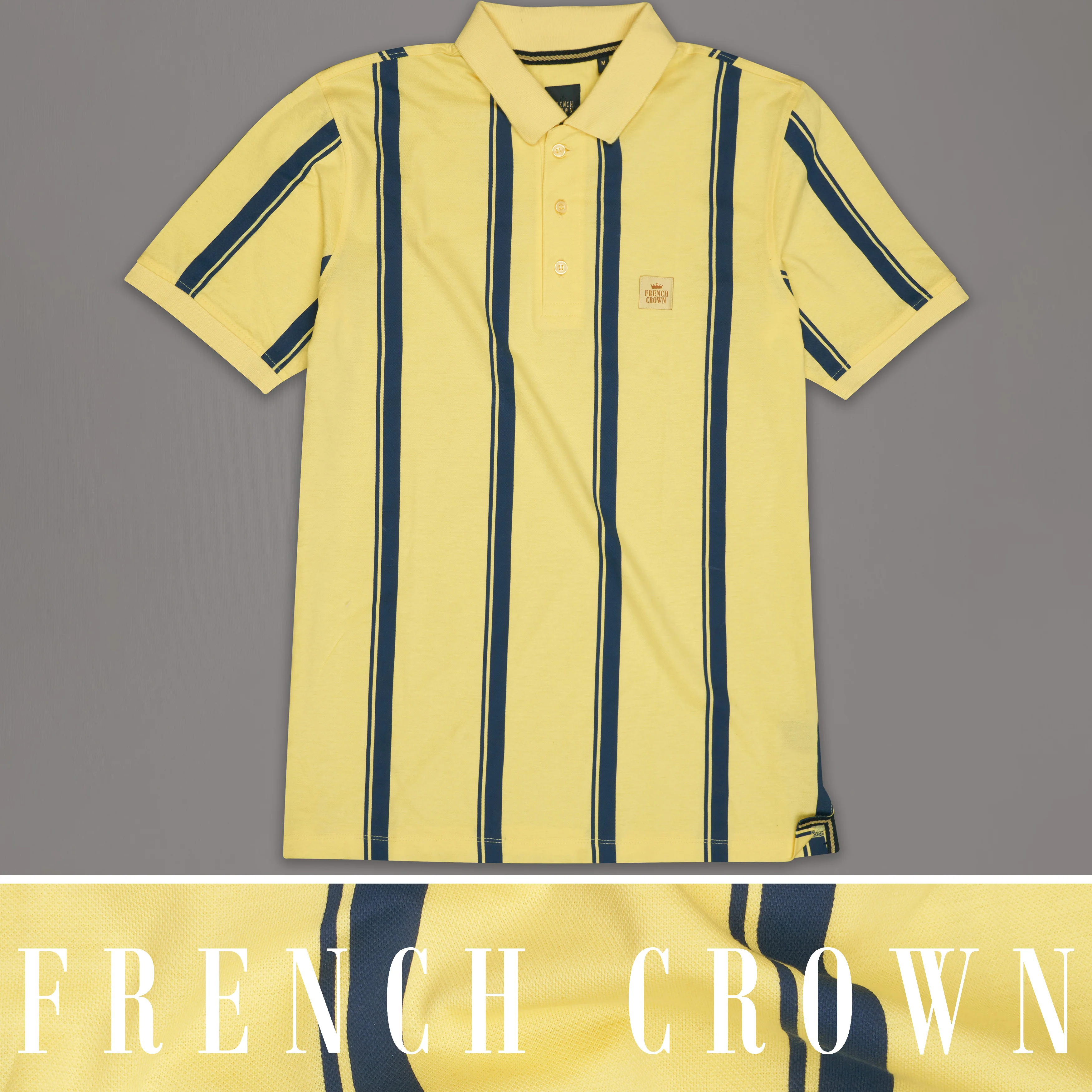 Goldenrod Yellow with Tuna Blue Striped Organic Cotton Mercerised Pique Polo - republicanstateiGoldenrod Yellow with Tuna Blue Striped Organic Cotton Mercerised Pique Polo - republicanstatei