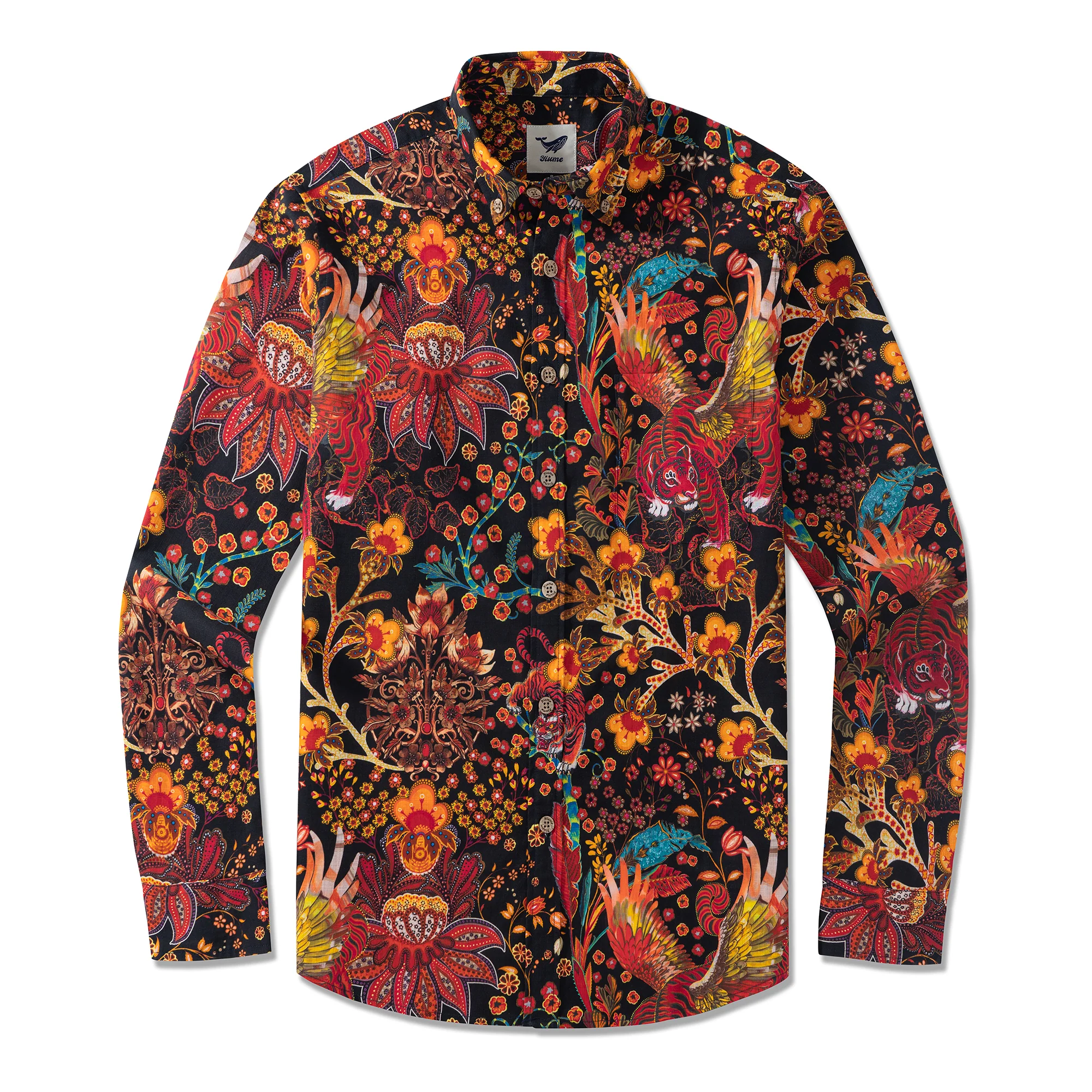 Long Sleeve Hawaiian Shirt For Men Blazing Tiger Cotton Button-down Aloha Shirt - republicanstateiLong Sleeve Hawaiian Shirt For Men Blazing Tiger Cotton Button-down Aloha Shirt - republicanstatei