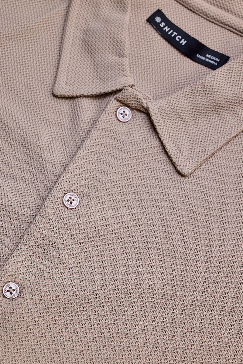 Beige Textured Polo T-Shirt - republicanstateiBeige Textured Polo T-Shirt - republicanstatei