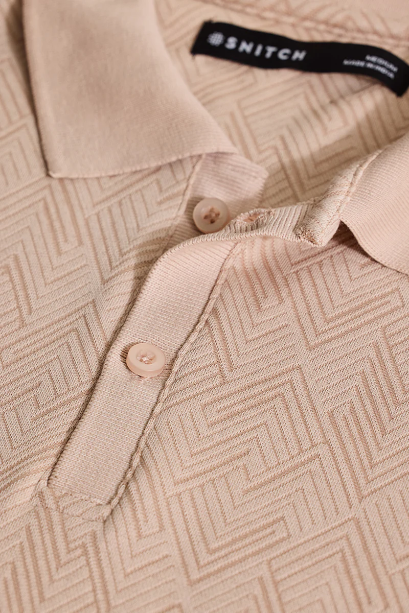 Beige Textured Polo T-Shirt - republicanstateiBeige Textured Polo T-Shirt - republicanstatei