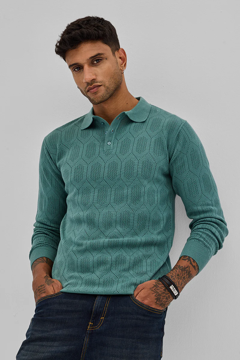 Teal Self-Design Polo T-Shirt - republicanstateiTeal Self-Design Polo T-Shirt - republicanstatei