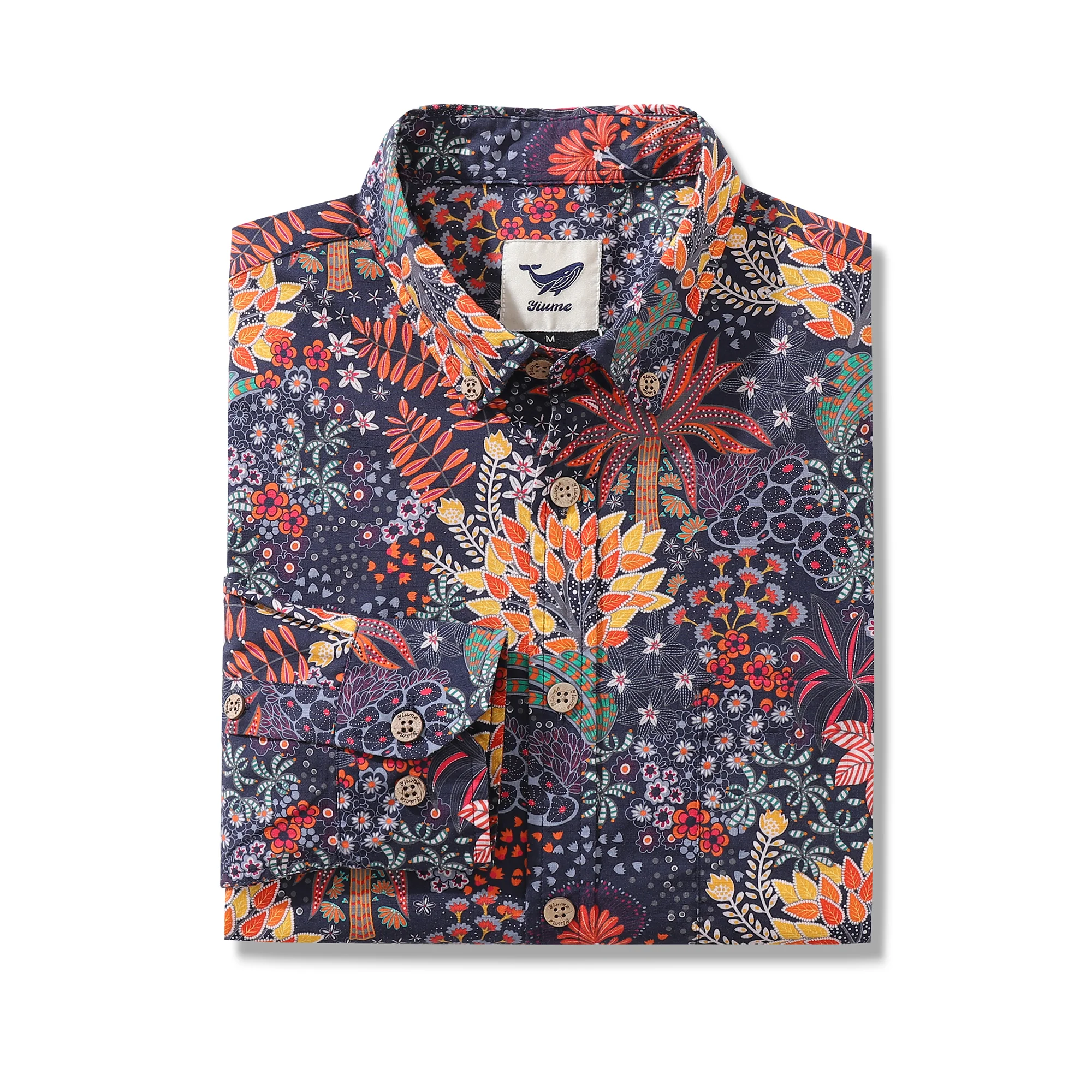 Men's Hawaiian Shirt Quirky Plants Print Cotton Button-down Long Sleeve Aloha Shirt - republicanstateiMen's Hawaiian Shirt Quirky Plants Print Cotton Button-down Long Sleeve Aloha Shirt - republicanstatei