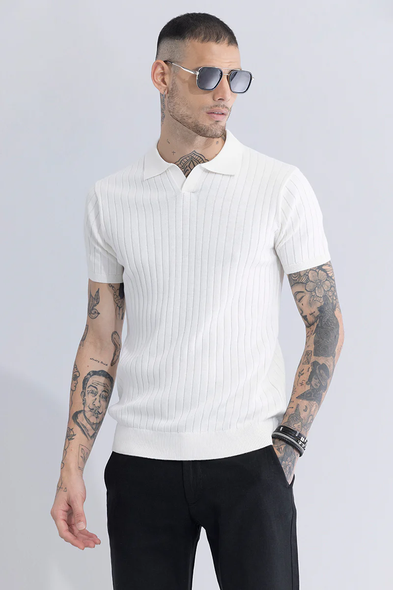 Sleek Striped White Polo T-Shirt - republicanstateiSleek Striped White Polo T-Shirt - republicanstatei
