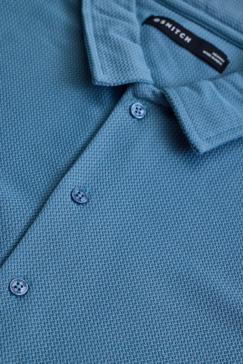 Blue Textured Polo T-Shirt - republicanstateiBlue Textured Polo T-Shirt - republicanstatei