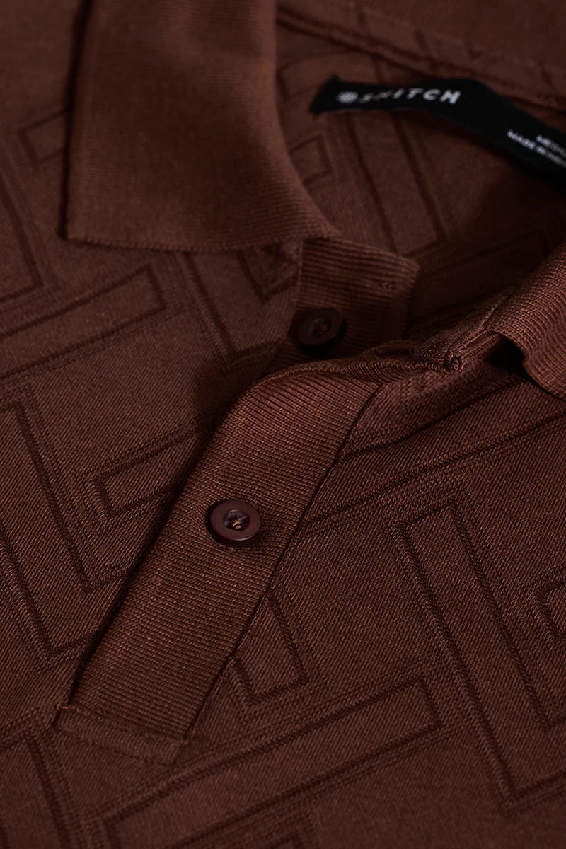 Brown Textured Polo T-Shirt - republicanstateiBrown Textured Polo T-Shirt - republicanstatei
