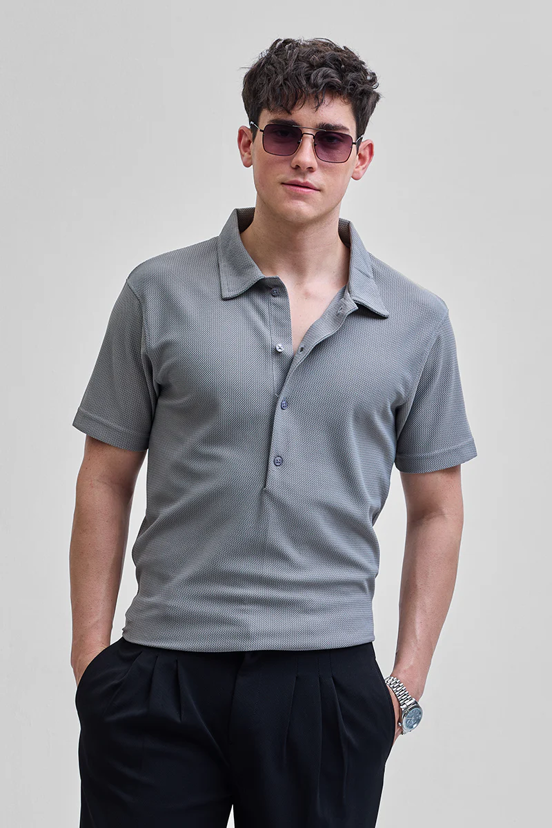 Light Grey Textured Polo T-Shirt - republicanstateiLight Grey Textured Polo T-Shirt - republicanstatei