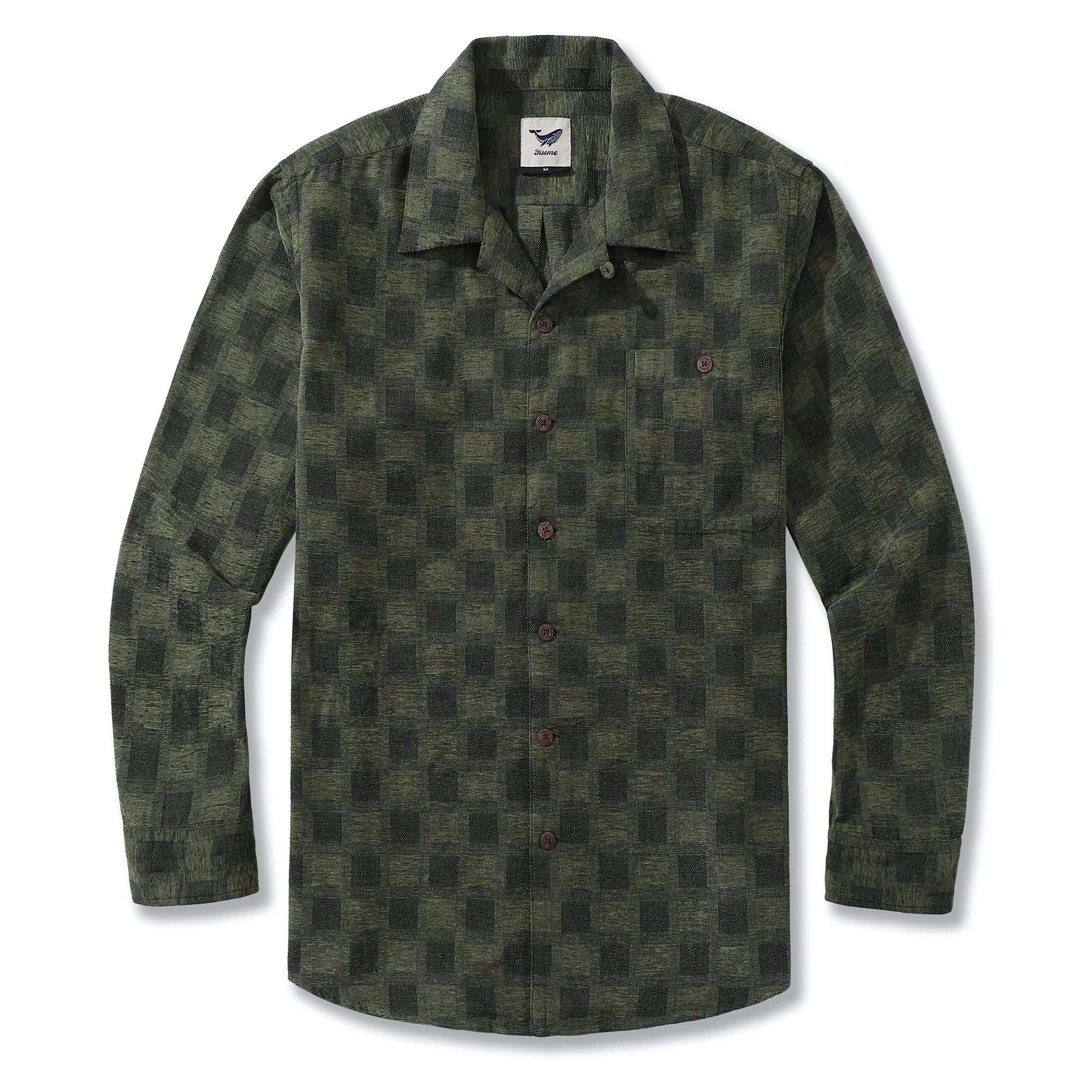 Men's Hawaiian Shirt Cotton Camp Collar Long Sleeve Classic Check Shirt - OLIVE GREEN - republicanstateiMen's Hawaiian Shirt Cotton Camp Collar Long Sleeve Classic Check Shirt - OLIVE GREEN - republicanstatei