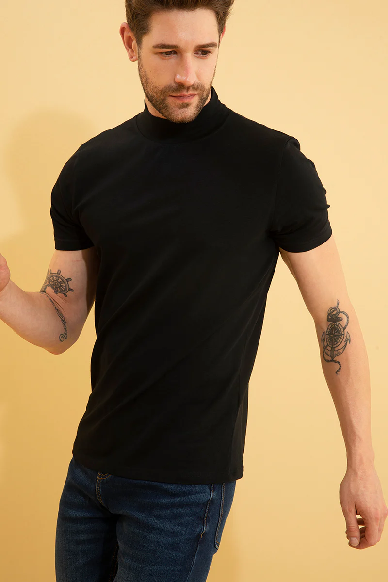 Solid Black Turtle Neck T-Shirt - republicanstateiSolid Black Turtle Neck T-Shirt - republicanstatei