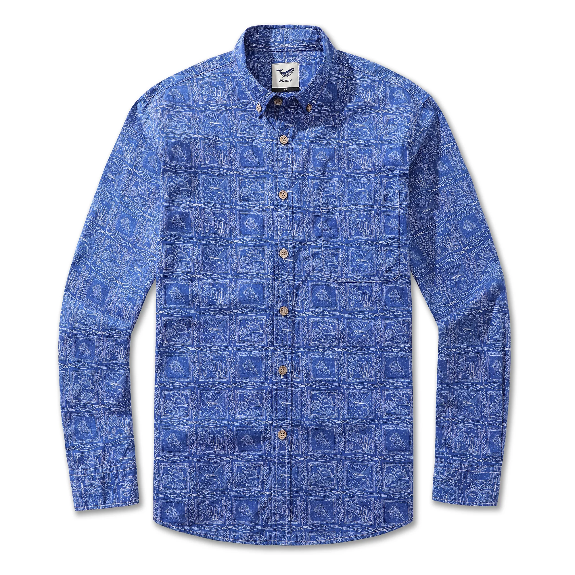 Men's Hawaiian Shirt Seascapes Serenade Print Cotton Button-down Long Sleeve Aloha Shirt - republicanstateiMen's Hawaiian Shirt Seascapes Serenade Print Cotton Button-down Long Sleeve Aloha Shirt - republicanstatei