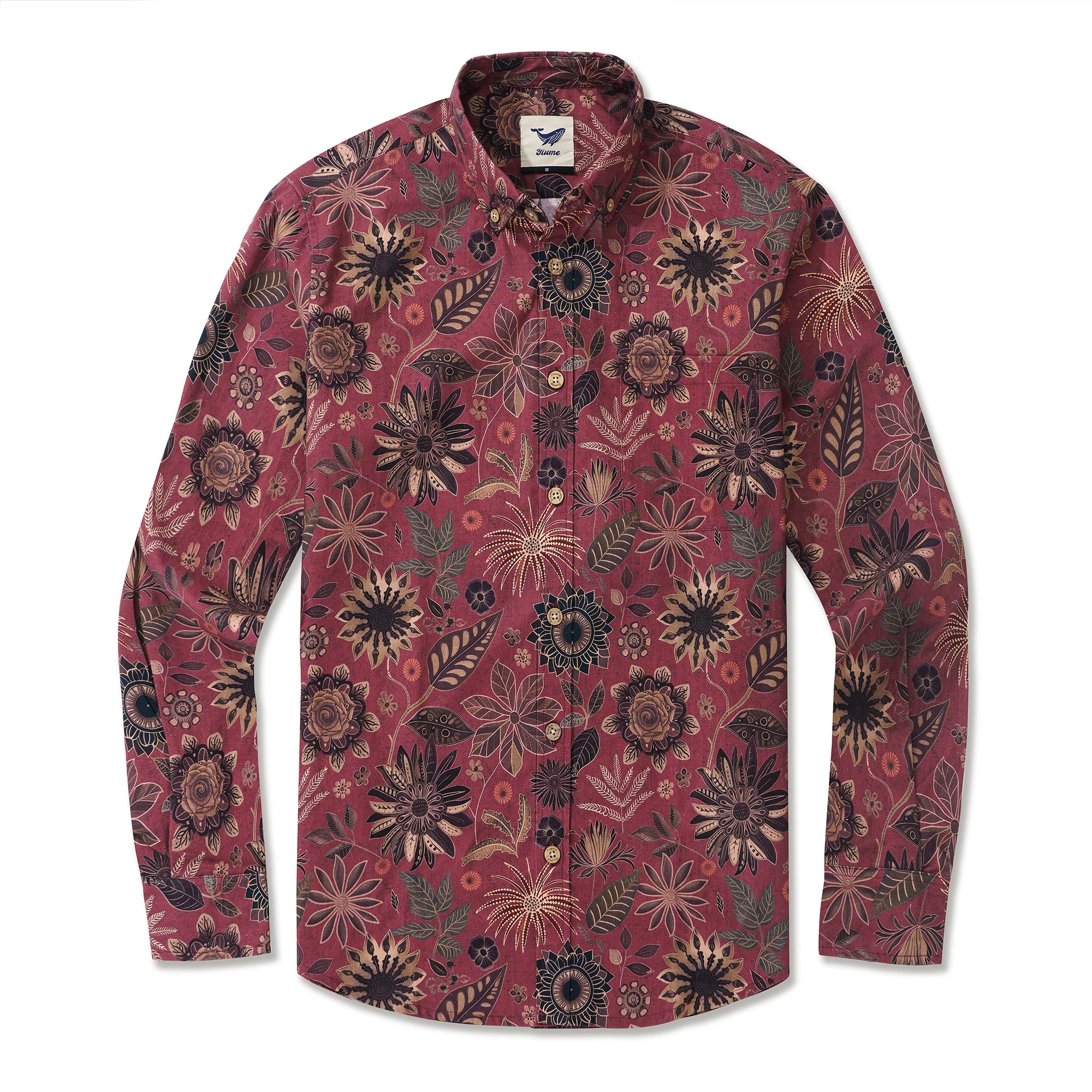 Long Sleeve Hawaiian Shirt For Men Night's Blooms 100% Cotton Button-down Aloha Shirt - republicanstateiLong Sleeve Hawaiian Shirt For Men Night's Blooms 100% Cotton Button-down Aloha Shirt - republicanstatei