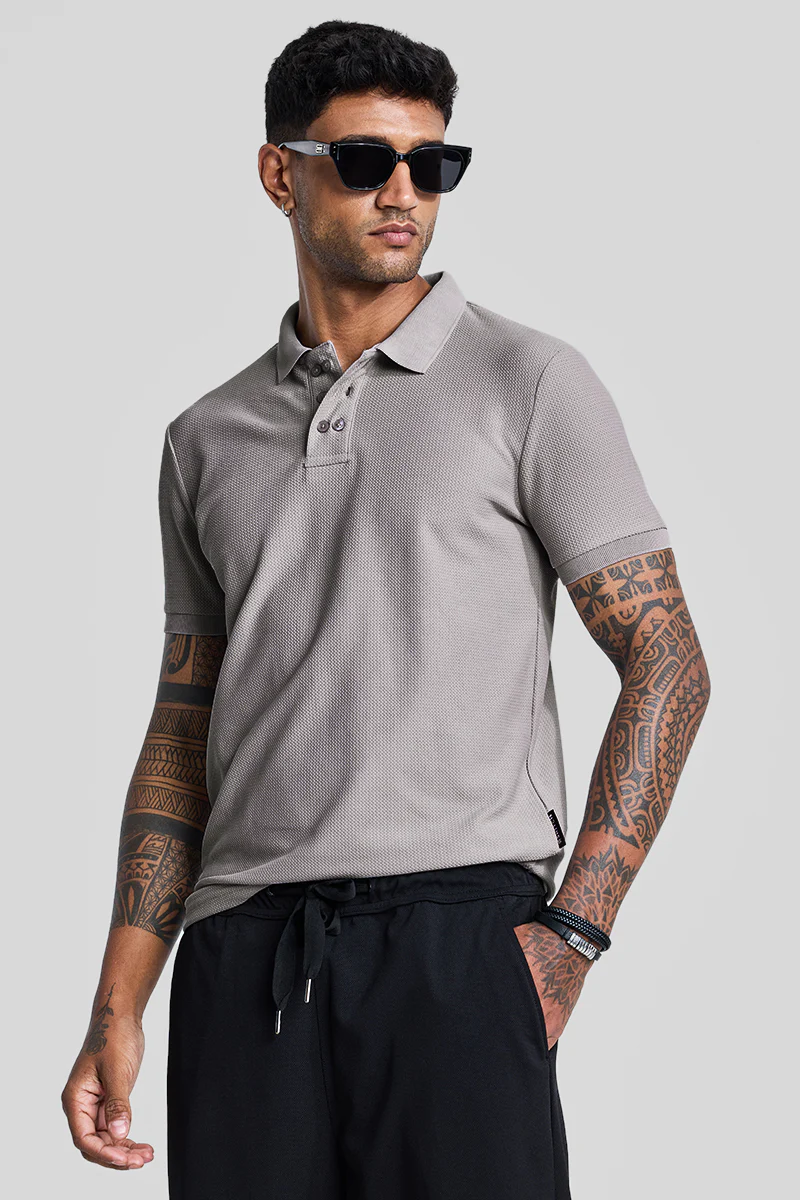 Light Grey Textured Polo T-Shirt - republicanstateiLight Grey Textured Polo T-Shirt - republicanstatei