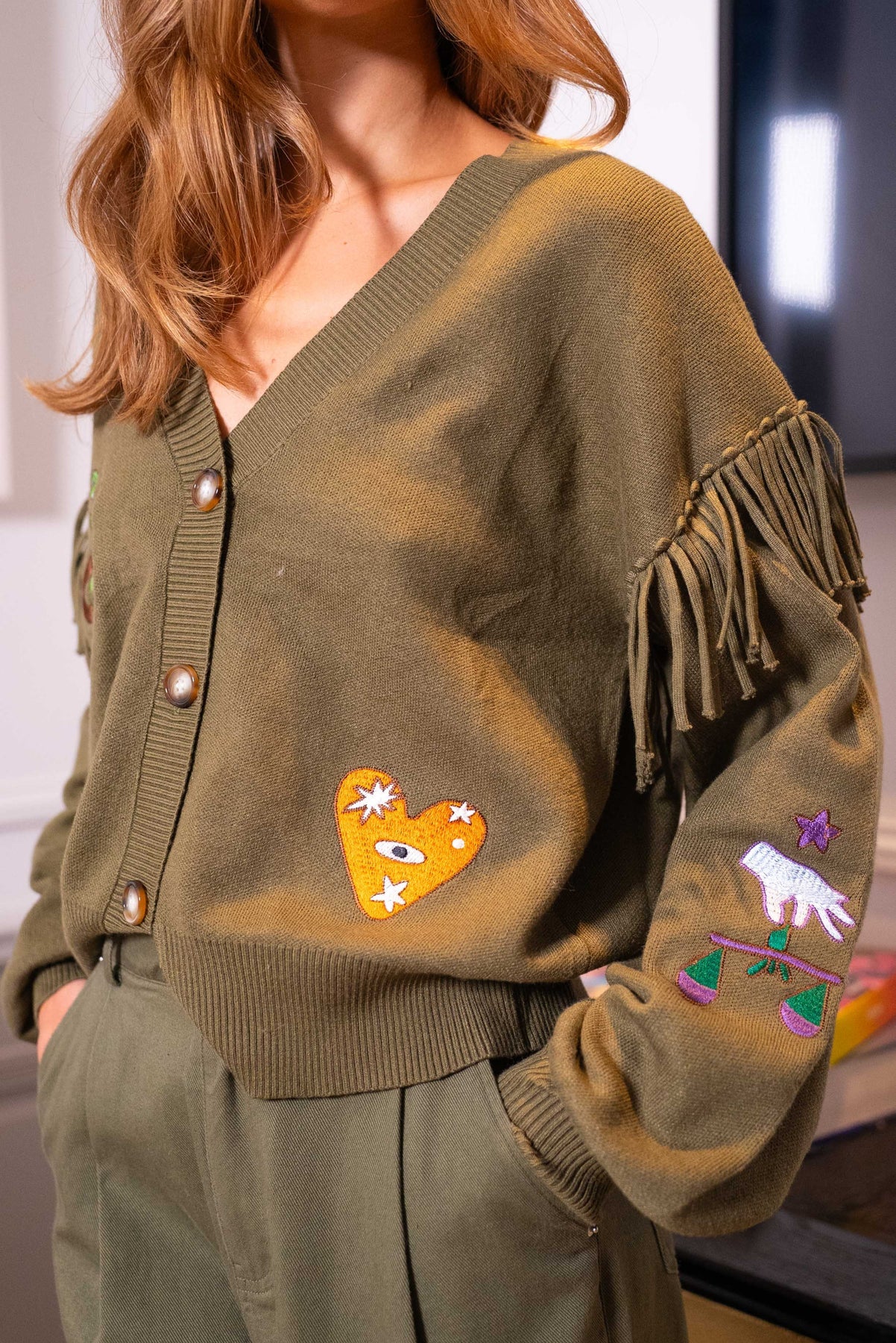 Fringed Cardigan - Khaki - republicanstateiFringed Cardigan - Khaki - republicanstatei