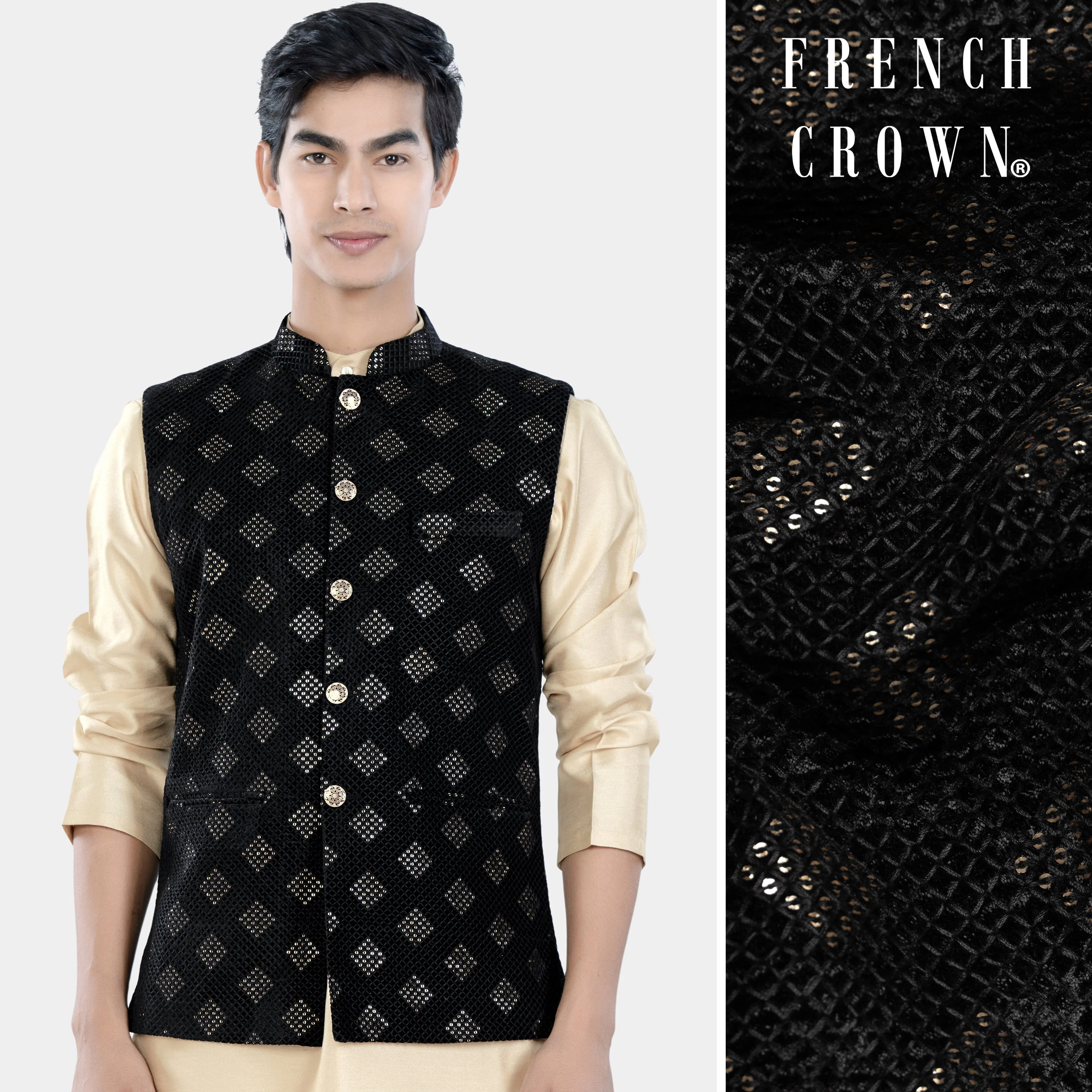 Jade Black Geometric Sequin and Thread Embroidered Designer Nehru Jacket - republicanstateiJade Black Geometric Sequin and Thread Embroidered Designer Nehru Jacket - republicanstatei