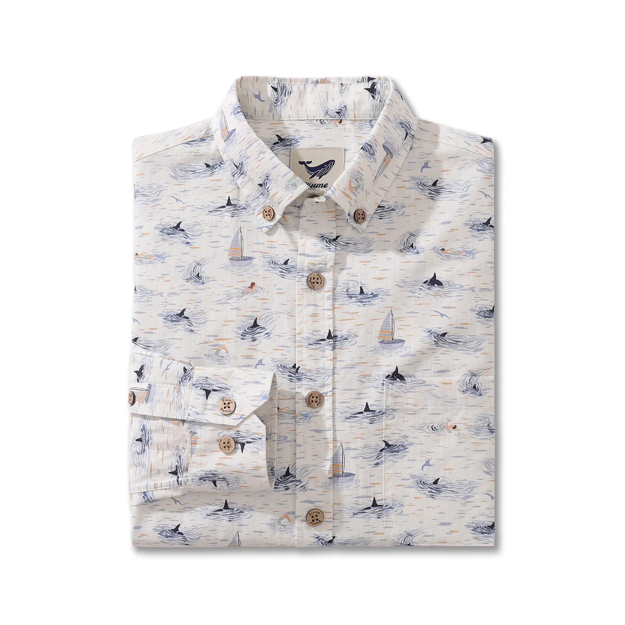Men's Hawaiian Shirt Orcas and Sailboat Cotton Button-down Long Sleeve Aloha Shirt - republicanstateiMen's Hawaiian Shirt Orcas and Sailboat Cotton Button-down Long Sleeve Aloha Shirt - republicanstatei