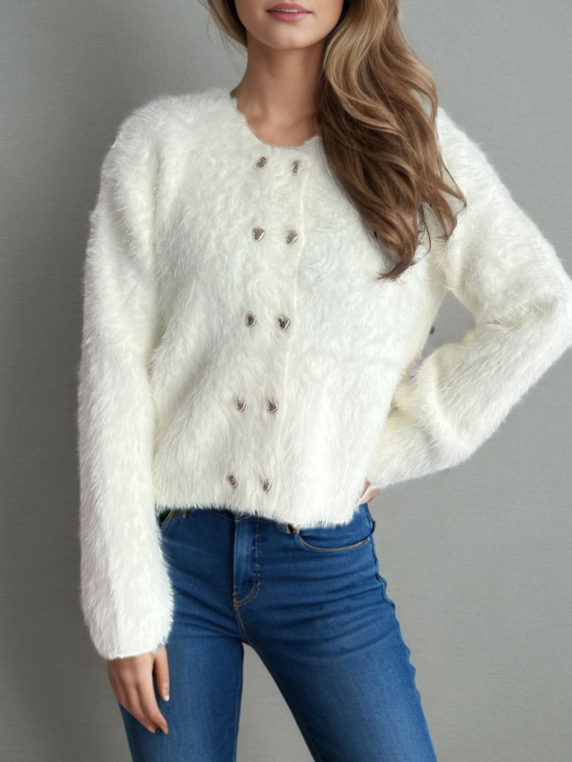 Heart Button Round Neck Cardigan - republicanstateiHeart Button Round Neck Cardigan - republicanstatei