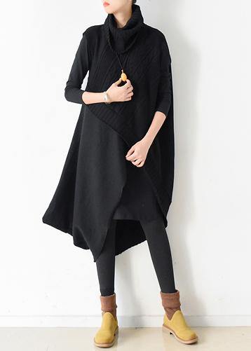 Fall and winter new loose knitted stitching black dress two-piece suit - tumbierware