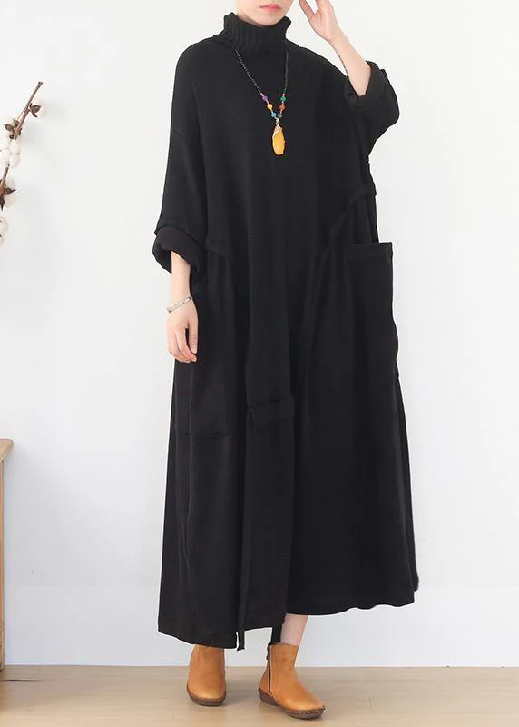 Christmas black Sweater dress outfit DIY high neck Largo spring knitwear - tumbierware