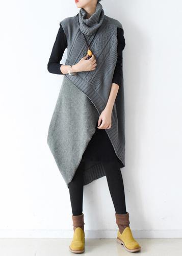 New style loose literary thick knitted stitching woolen gray dress outer two-piece suit - tumbierware