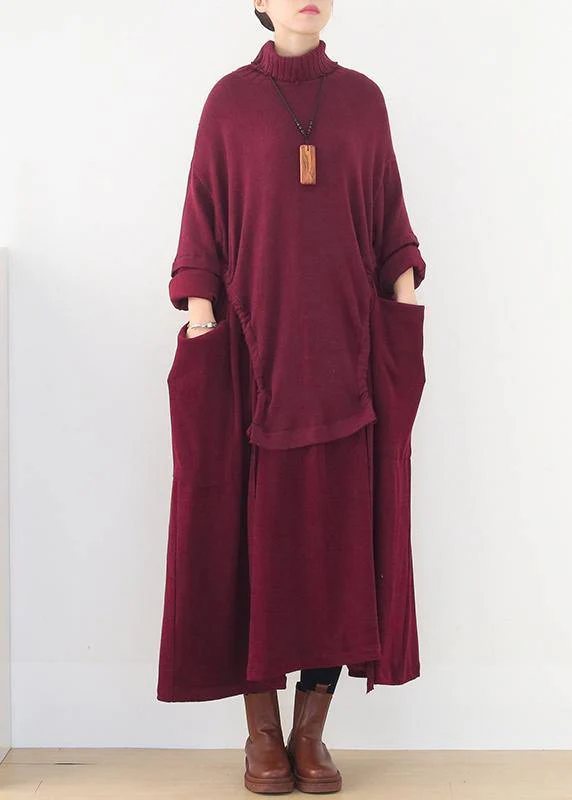 Christmas black Sweater dress outfit DIY high neck Largo spring knitwear - tumbierware