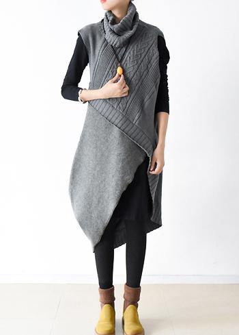 New style loose literary thick knitted stitching woolen gray dress outer two-piece suit - tumbierware