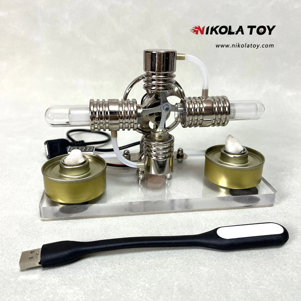 NikolaToy™ Cross twin Stirling engine+power generation device+voltmeter+LED - tumbierware