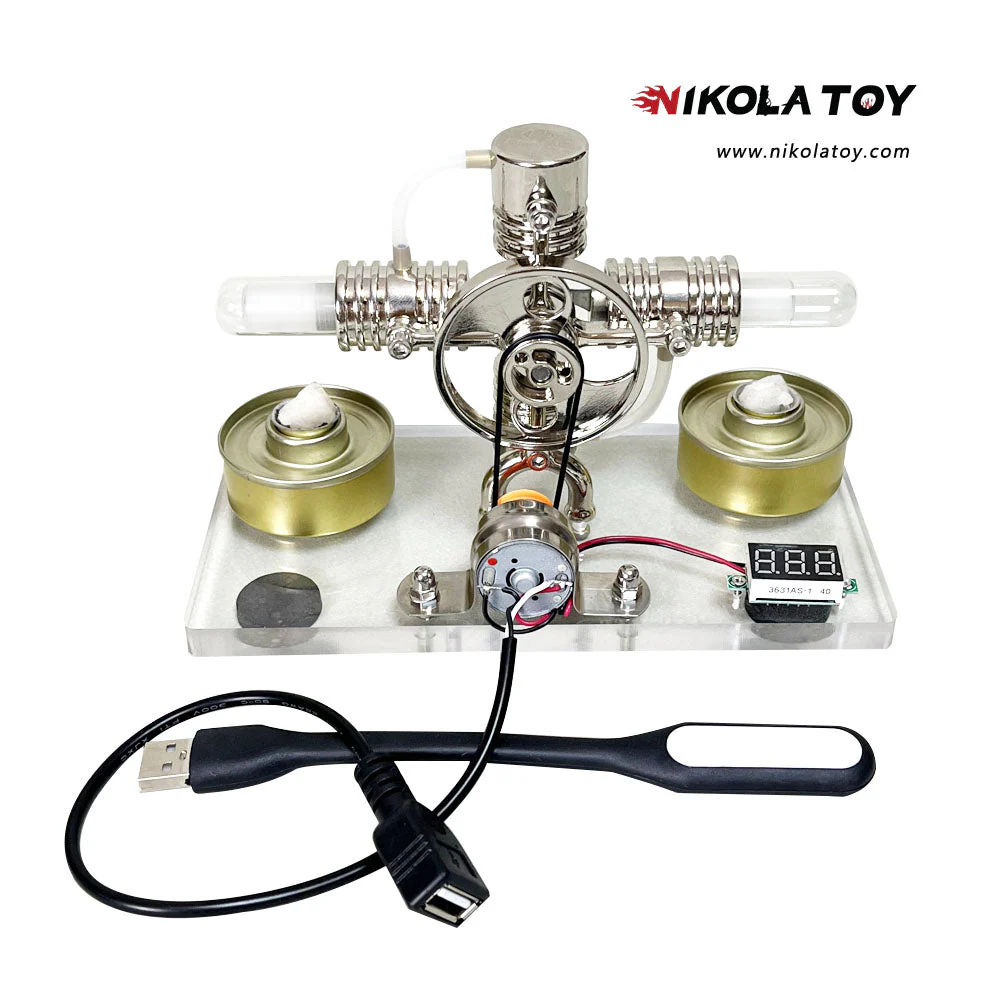NikolaToy™ Cross twin Stirling engine+power generation device+voltmeter+LED - tumbierware