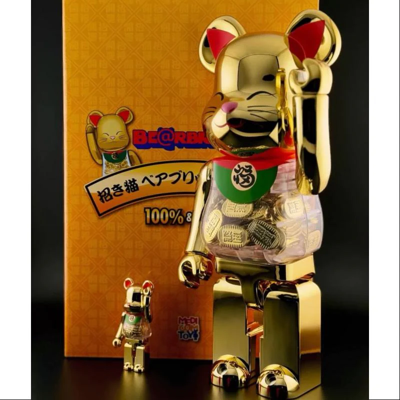 Bearbrick Lucky Cat Golden Ver. 400% & 100% Be@rbrick 2024 Limited - tumbierware