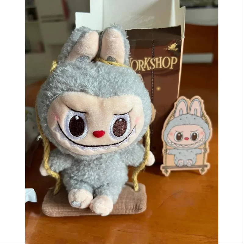 Labubu POP LAND TIMBER WORKSHOP PLAYING ON THE SWING PLUSH PENDANT Series Grey - tumbierware