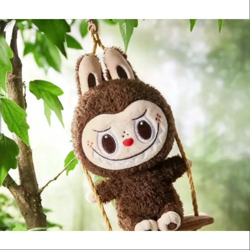 Labubu POP LAND TIMBER WORKSHOP PLAYING ON THE SWING PLUSH PENDANT Series SECRET Dark Brown - tumbierware