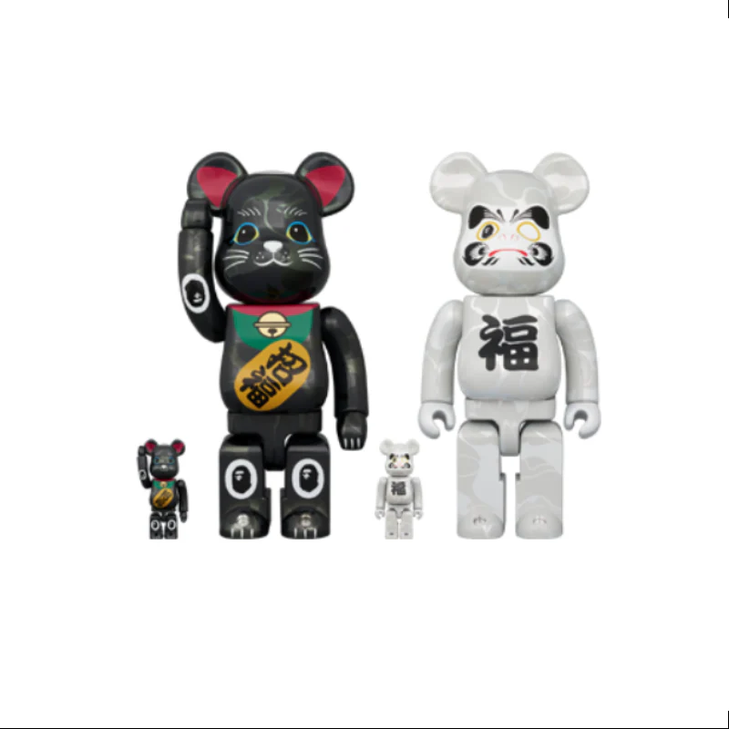 Bearbrick Bape Lucky Cat Daruma White & Black 400% & 100% 4PCS Be@rbrick 2024 Limited - tumbierware