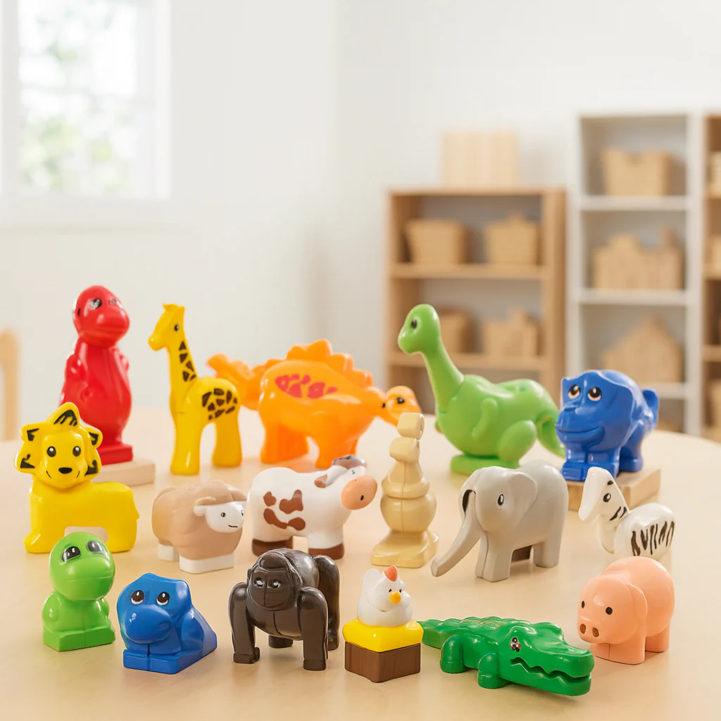 Animals for Preschool Building Bricks | 17-Piece Dinosaur. Wild & Farm Animal Play Set - tumbierware