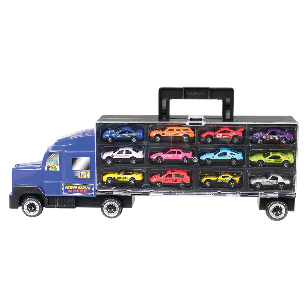 6-Wheel Transport Car Carrier with 12 Die-Cast Vehicles | Easy-Grip Handle & 24 Car Slots - tumbierware