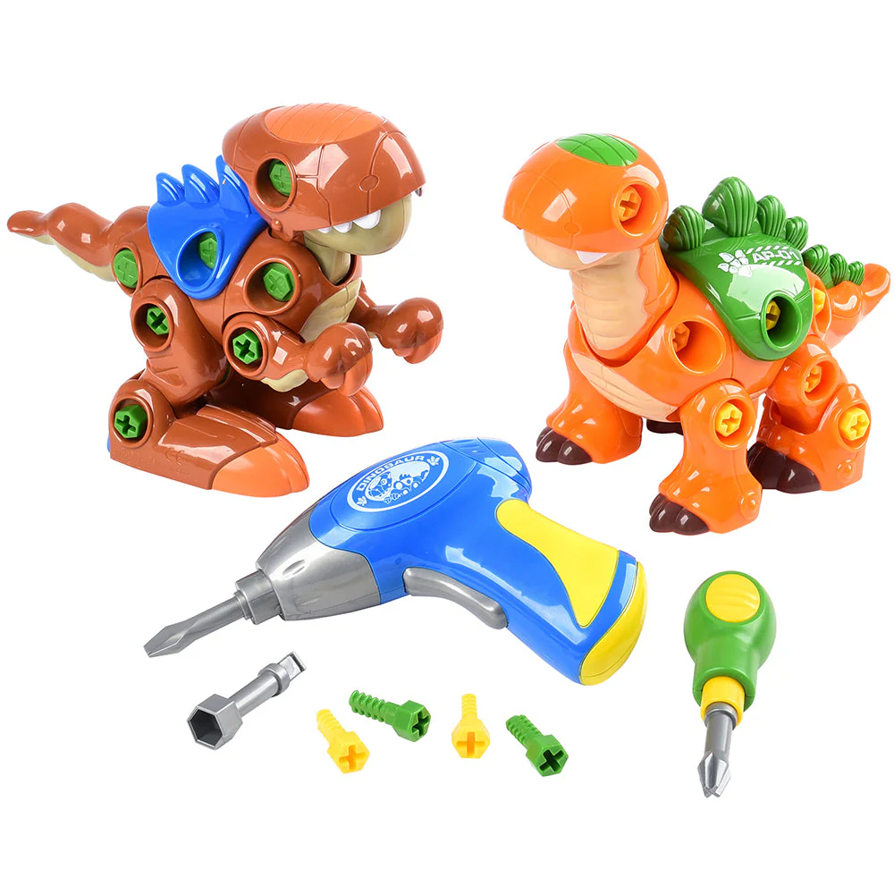 Create-A-Dino Construction Play Set | Build & Roll T-Rex and Stegosaurus with Tools - tumbierware