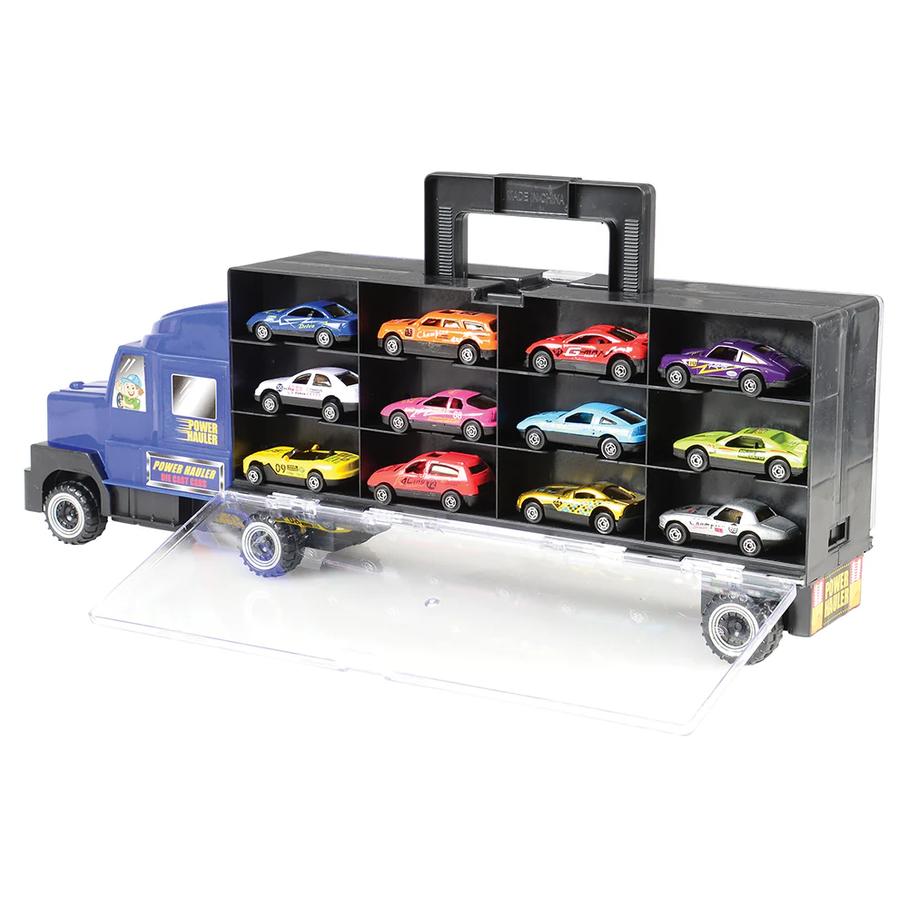 6-Wheel Transport Car Carrier with 12 Die-Cast Vehicles | Easy-Grip Handle & 24 Car Slots - tumbierware