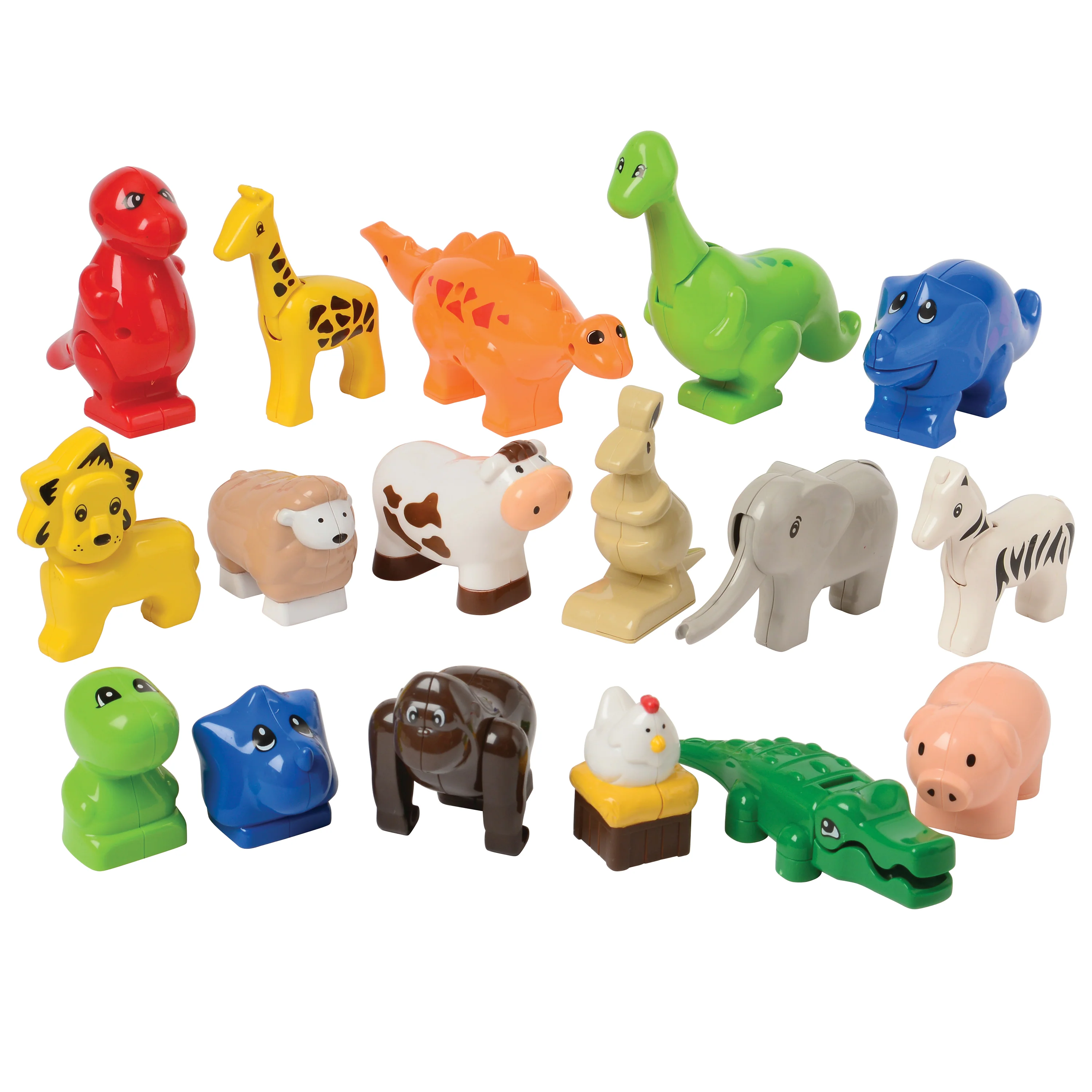Animals for Preschool Building Bricks | 17-Piece Dinosaur. Wild & Farm Animal Play Set - tumbierware